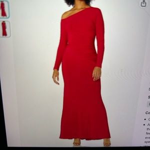 ADRIANNA PAPELL LONG SLEEVE ASYMMETRICAL NECKLINE,Cardinal red,long jersey dress